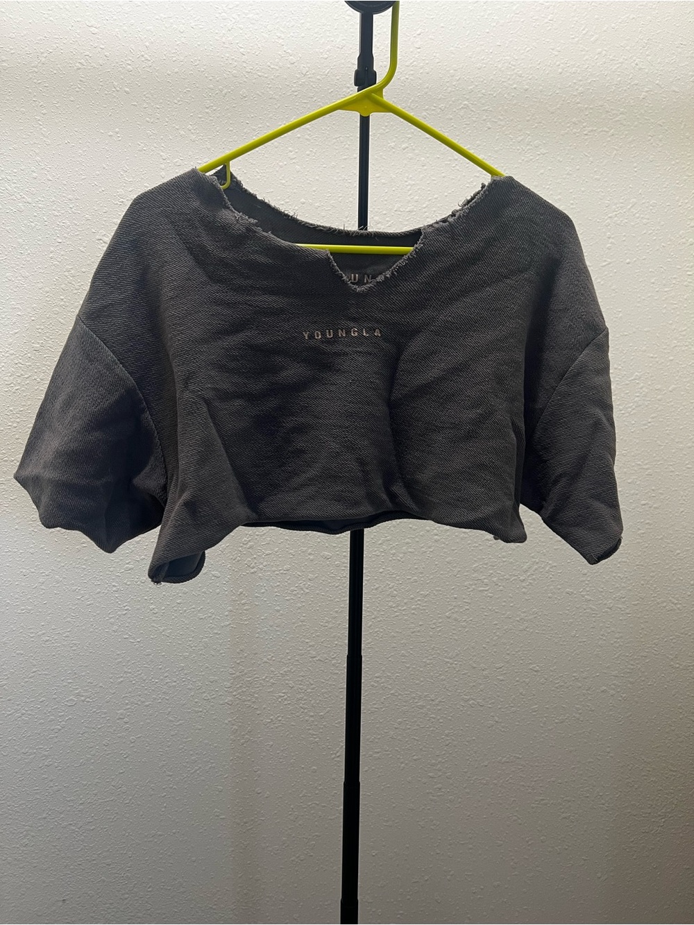 YoungLA Charcoal Cropped Raw-Edge Women's Tee